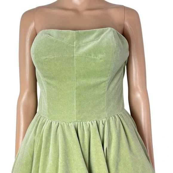 Ted Baker Langley Janini Retro Style Strapless Velvet A-Line Sage Green Dress - Picture 5 of 15